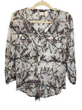 Chico's Blouse Women's Medium Lightweight Sheer Tie front Abstract Chicos 1